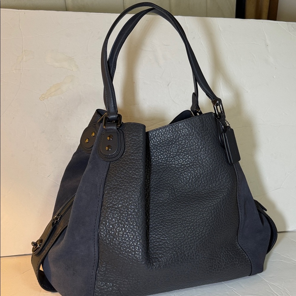 Coach Edie 42 Navy Leather Suede Bag